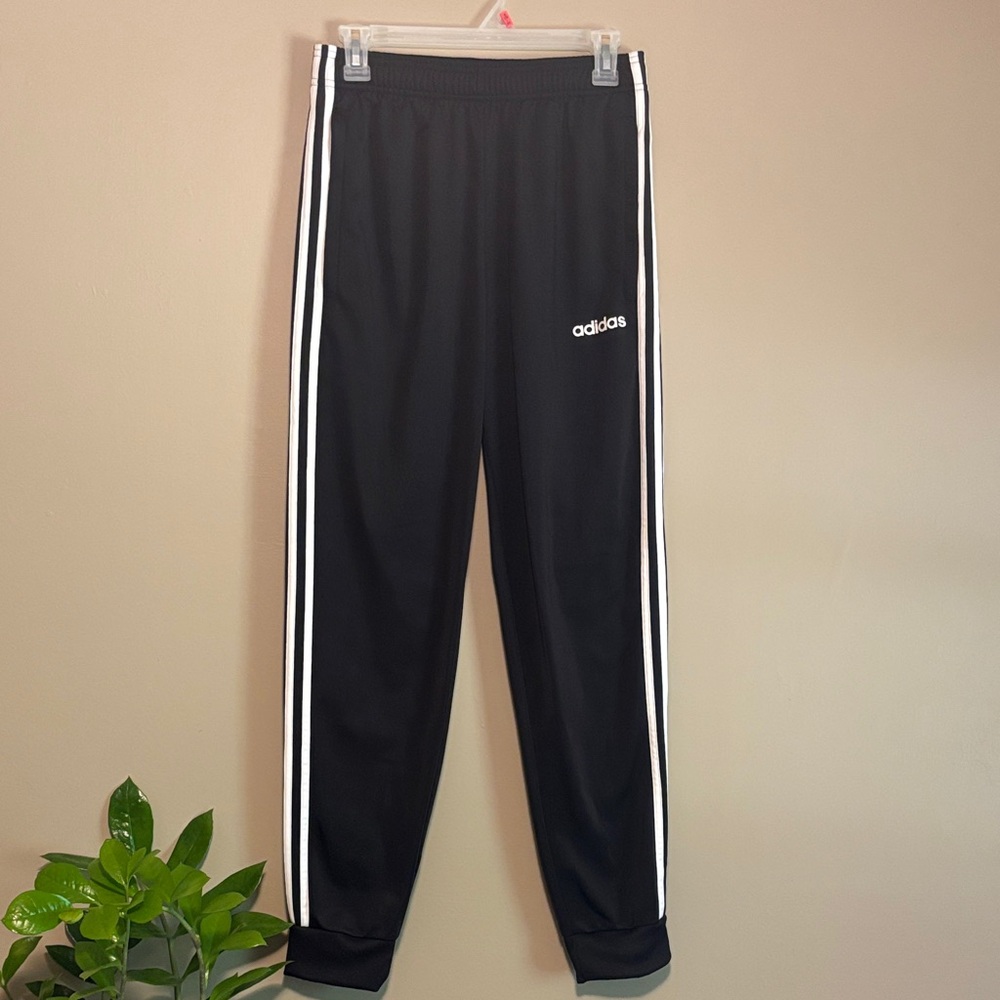 Adidas Black Joggers with White Stripes - Women's Size Small